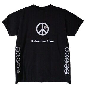 Boho Alien T-Shirt Men's M Black Peace Bohemian Alien Short Sleeve Streetwear